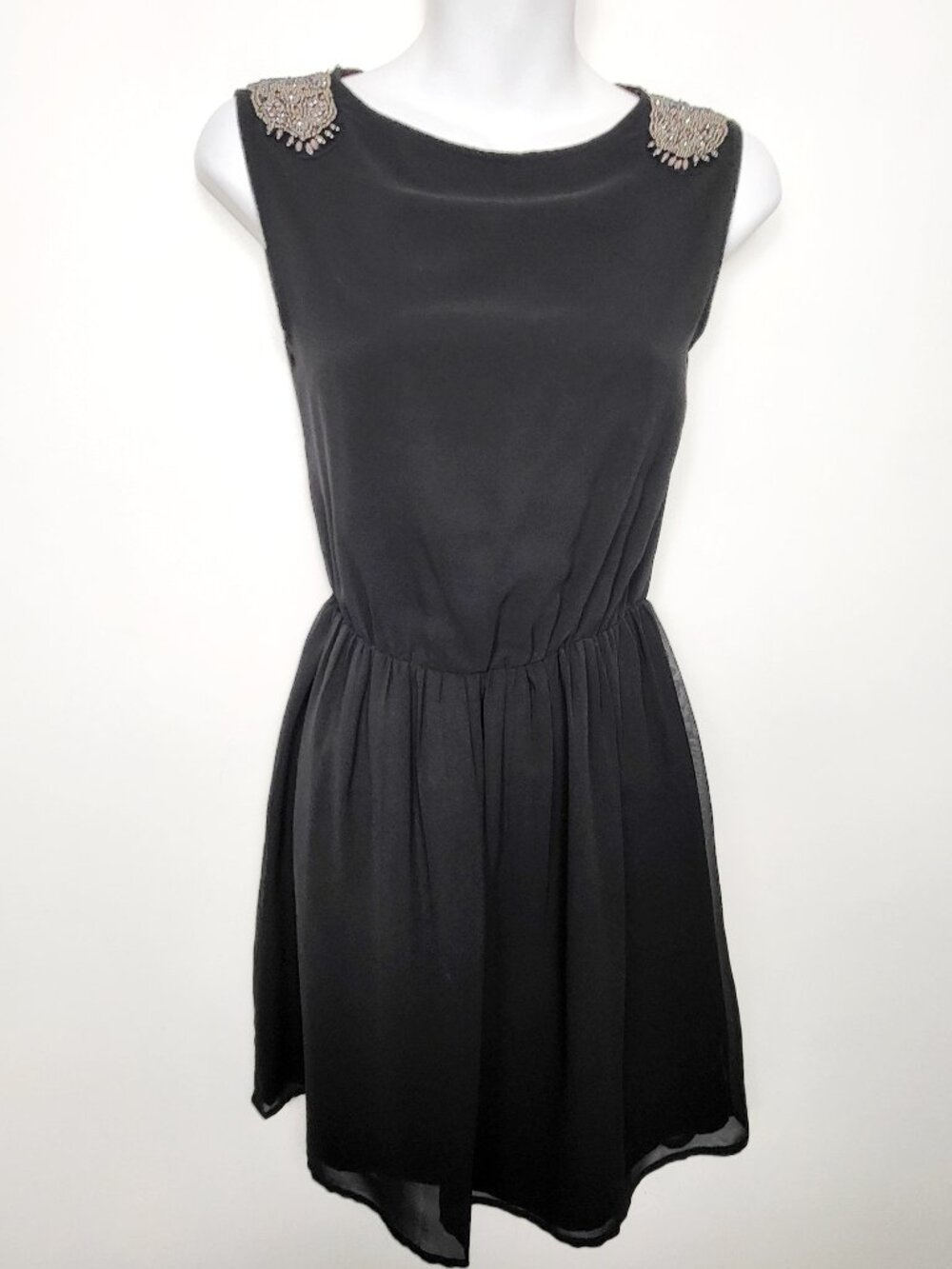 Zara Trafaluc Black Dress with Rhinestone Shoulder | Size XS